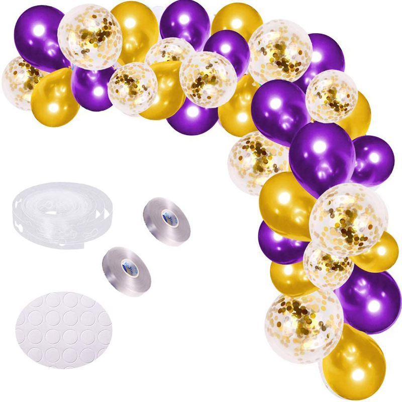 Balloon Arch Garland Kit Gold and Purple Confetti Party Balloons Latex for Baby Shower Decorations
