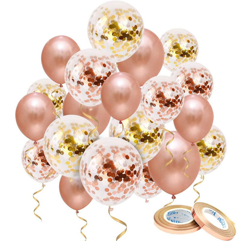 Bridal Shower Rose Gold Confetti Latex Balloons Rose Gold Latex Wedding Balloons Decoration