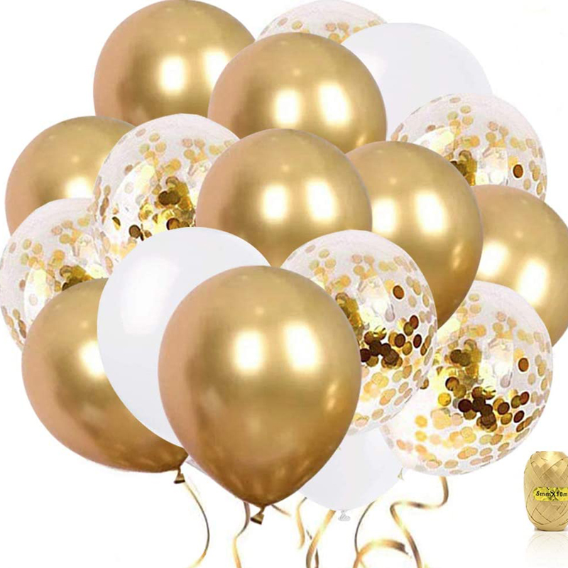 12 Inch Gold Confetti Balloons and White Balloons Latex Party Balloons for Wedding Graduation Birthday Parties