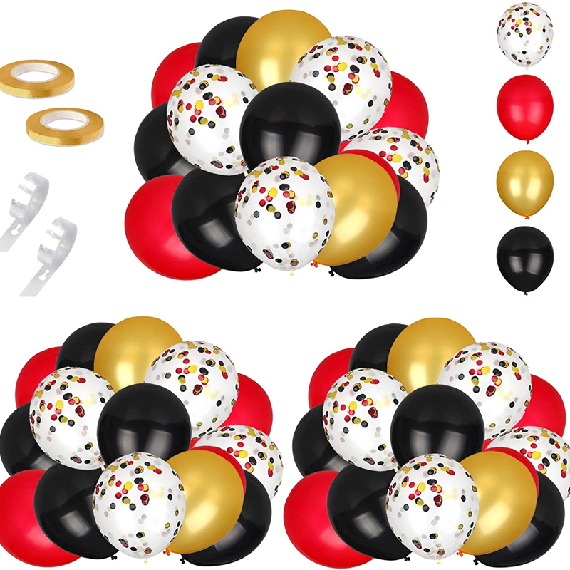 Red Black and Gold Confetti Balloons 12 inch Latex Balloons Party Decorations 