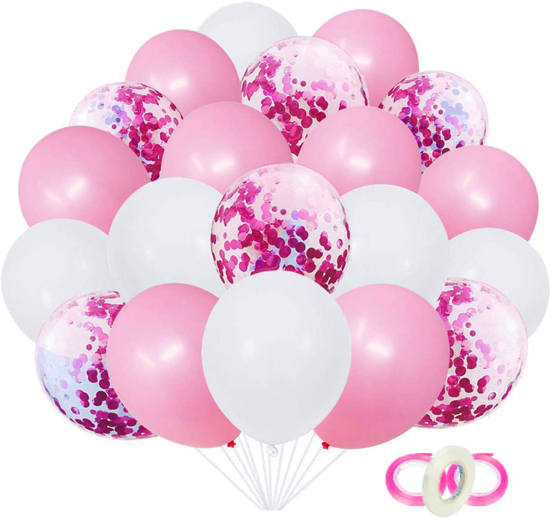 12 Inch Pink White Birthday confetti Latex Balloons for Baby shower Party Decorations