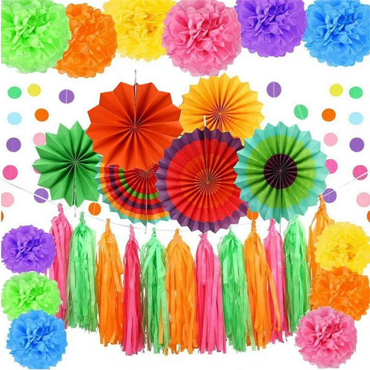 Fiesta Party Supplies Mexican Decorations Pack Of Paper Fans Circle Dot Garland Fiesta Party Supplies, Circle dot garland wholesale