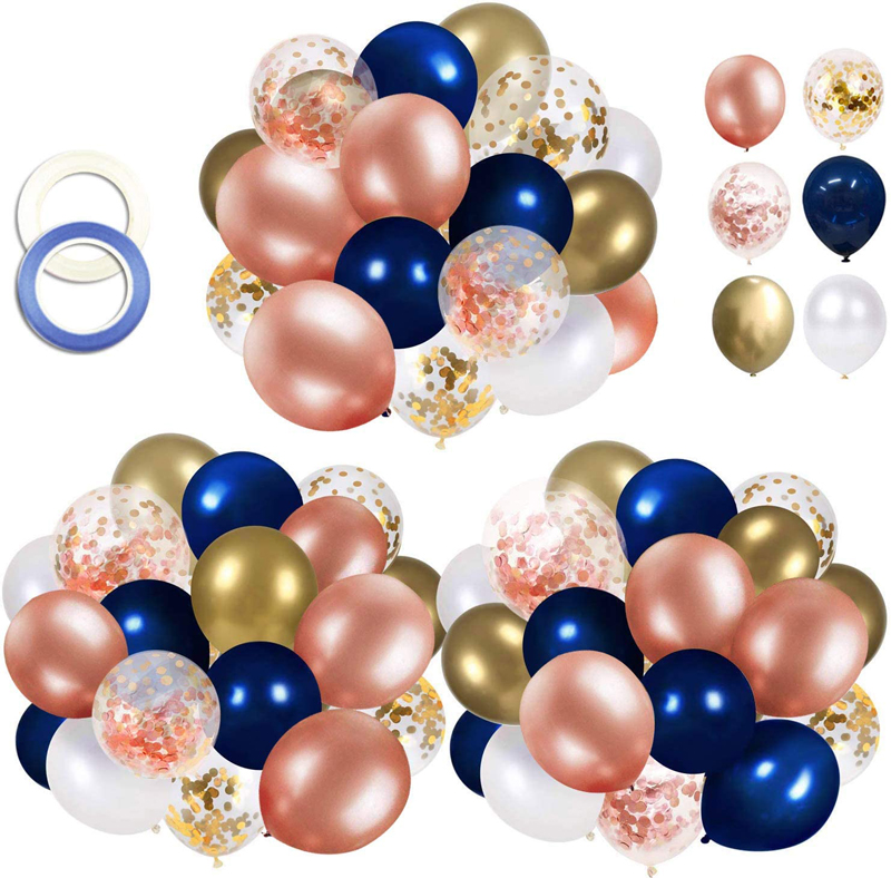 Navy Blue Rose Gold Confetti Latex Balloons 12 inch for Bridal Shower Decorations