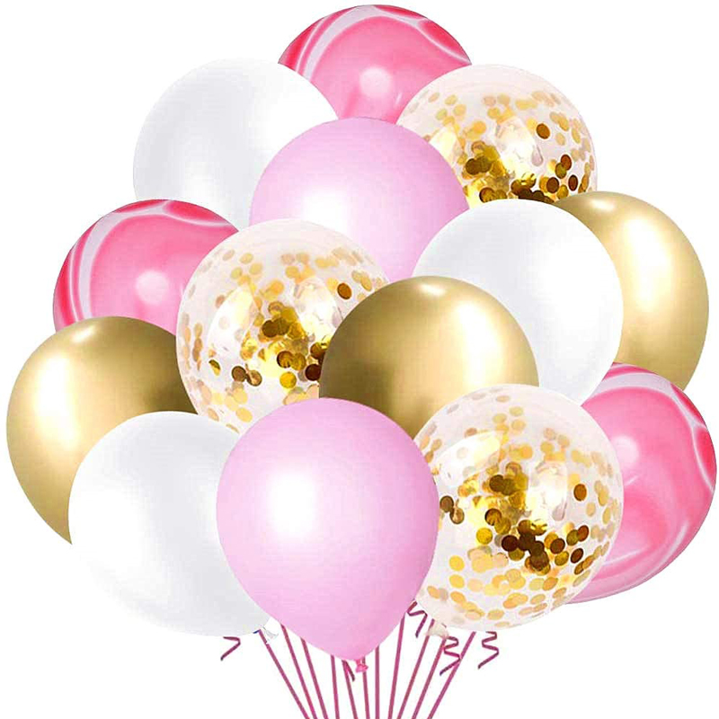 Pink Marble Gold Wedding Decorations Confetti Latex Party Balloons 12 inch White and Pink Gold Metallic 