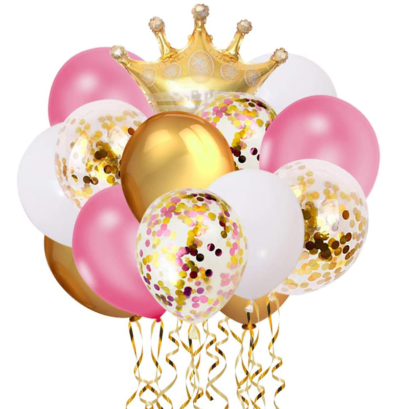 Pink White and Gold Confetti Latex Balloons Girls Birthday and Baby Shower Decorations