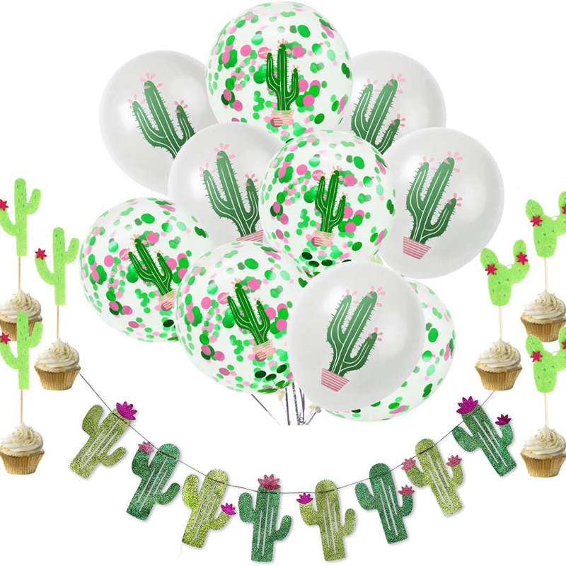 Cactus Party Decorations Cactus Banners and Cactus Latex Confetti Balloons for Luau Fiesta Parties