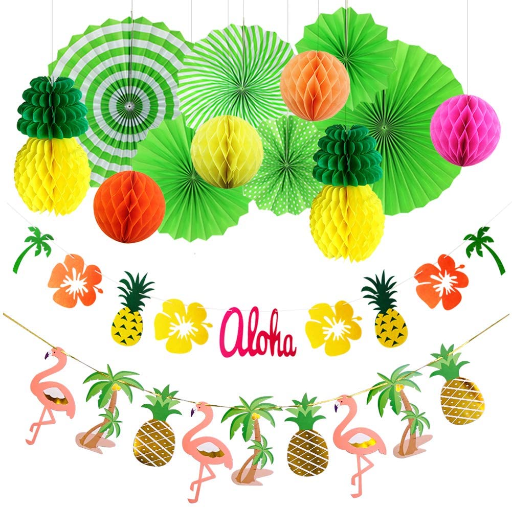 Summer Flamingo Party Supplies Bunting Paper Honeycombs Hawaiian Party Decorations 