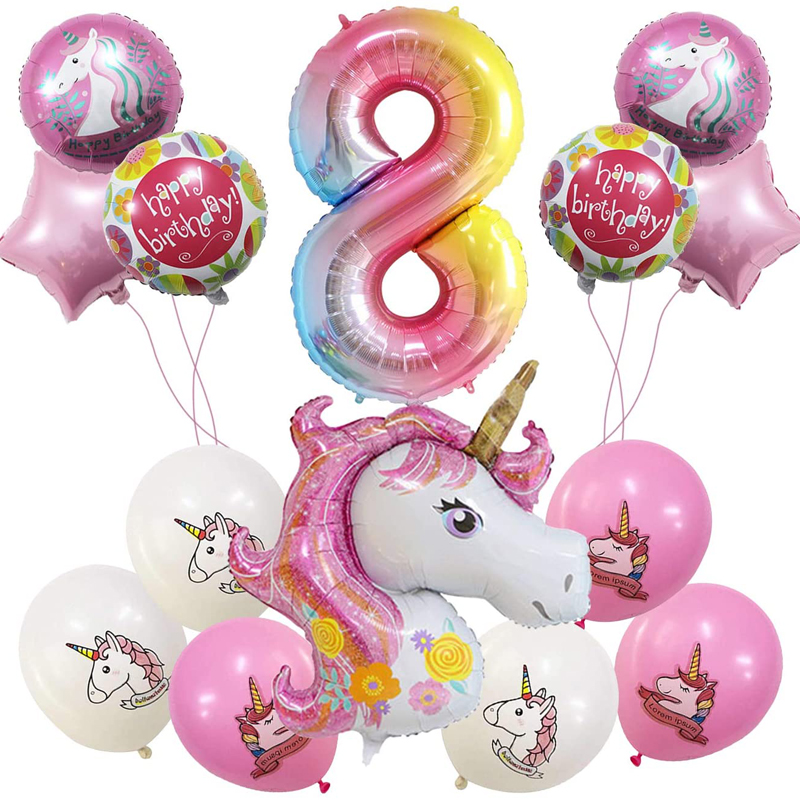8th Birthday Foil Balloons Decorations for Girls Birthday and Baby Shower Decorations