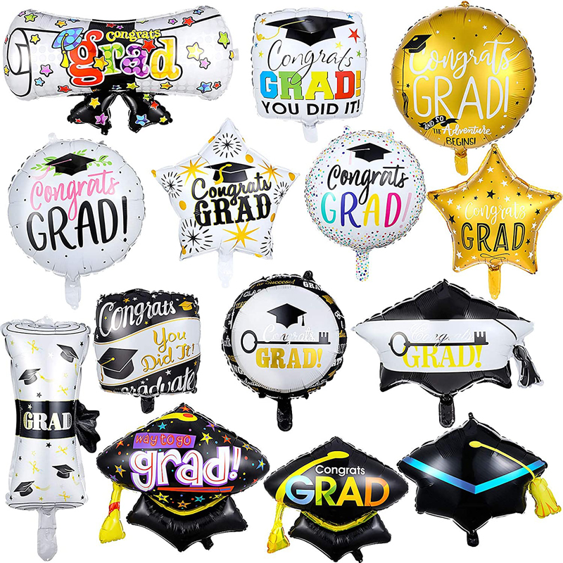 Globos de fiesta de graduación Globos de aluminio 2021 Felicitaciones Gorro de graduación Trofeo Globos de aluminio