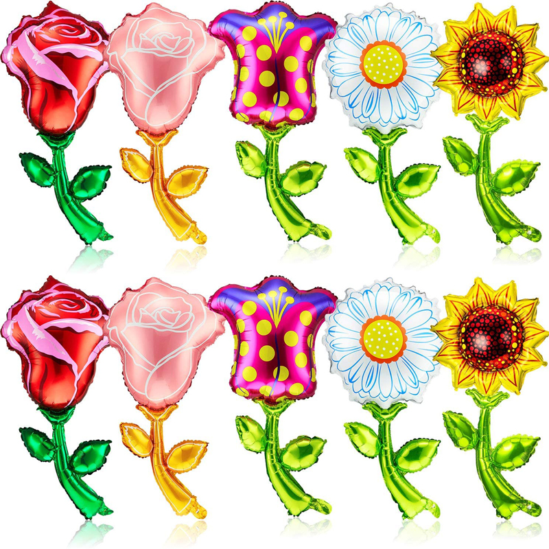 Spring Summer Floral Colorful Foil Balloon Sunflower Daisy Pink Rose Tulip Balloons Decorations