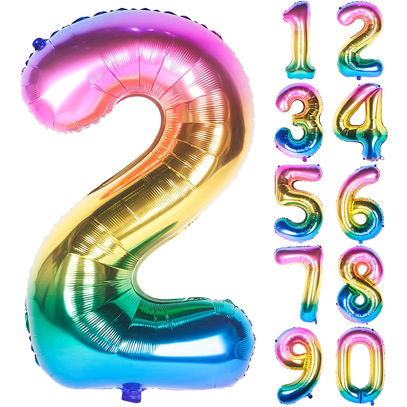 40 Inch Dark Rainbow Digit Helium Foil Birthday Party Decoration Colorful Balloons 