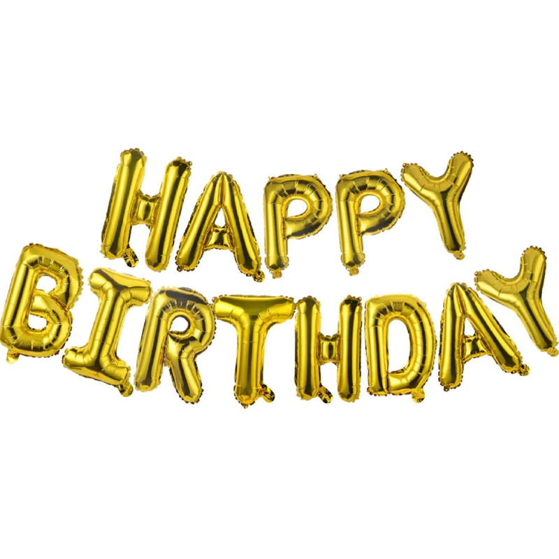 Gold Happy Birthday 3D Aluminum Foil Letters Balloons Banner 16 inch Kids Birthday Decorations