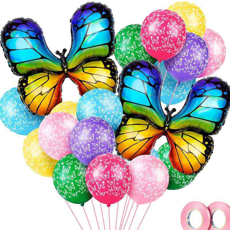 Butterfly Print Foil Balloons Rainbow Theme Party Wedding Baby Shower Balloons Decorations Butterfly Foil Balloons, Theme Party Decorations wholesale