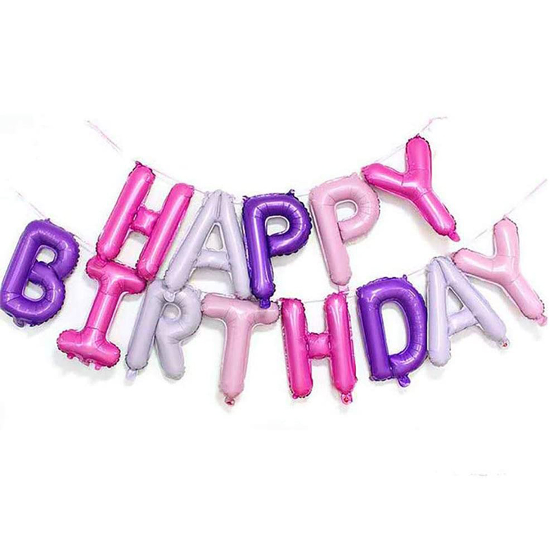 16 inch Purple Pink Multi Colored Happy Birthday Balloons Aluminum Foil Letters Banner Balloons