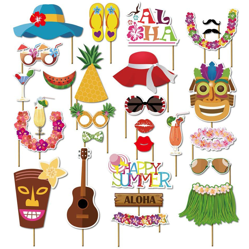 Luau Party Decorations Luau Photo Booth Props kit 45pcs Aloha Hawaiian Tropical Summer Decorations