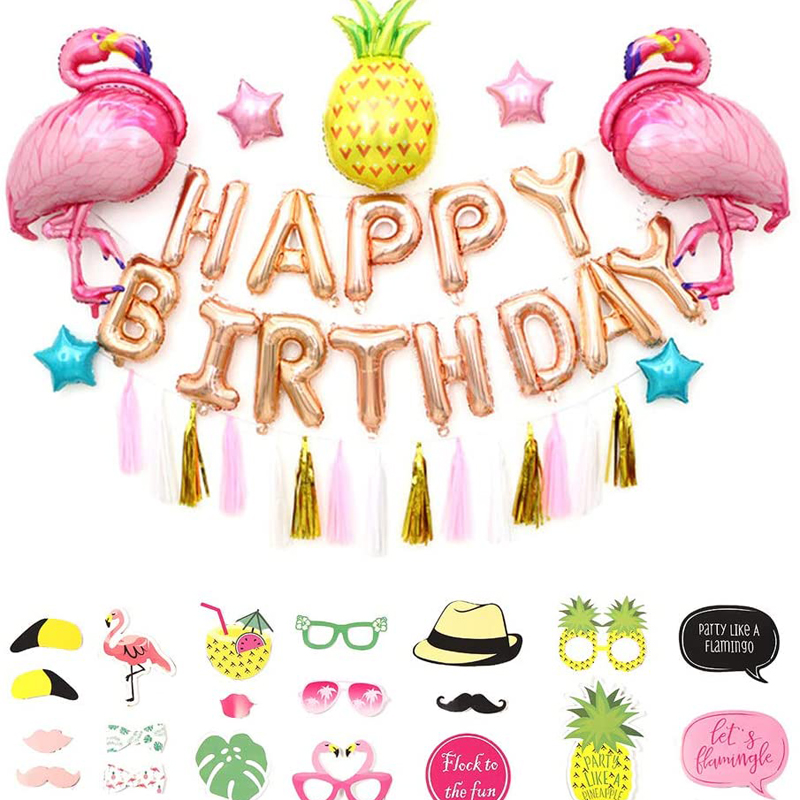 Flamingo and Pineapple Party Supplies Balloons Pineapple Happy Birthday Set Tassel Banner