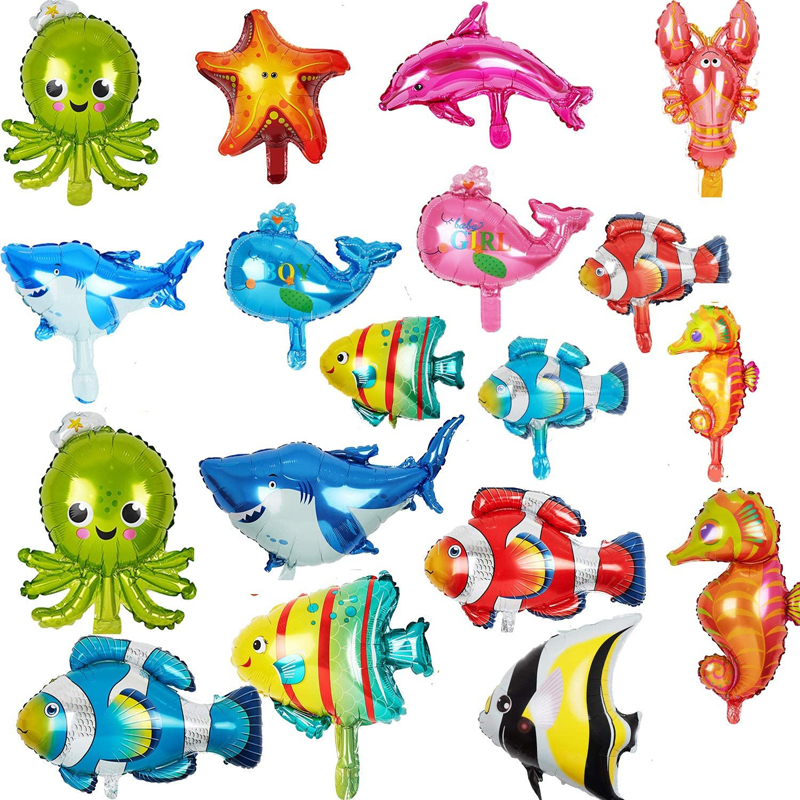 Kids Birthday Ocean Themed Animals Foil Balloons Fish Balloons Sea Animal Balloons Decorations Ocean Themed Birthday, Foil Balloons Decorations wholesale