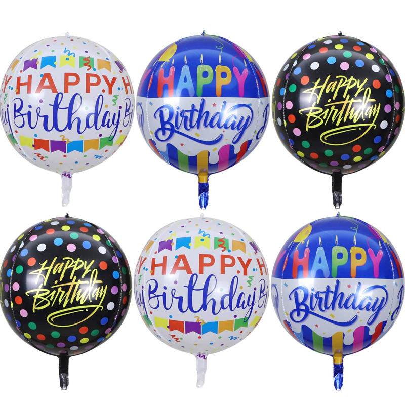 Happy Birthday Mylar Foil Balloons 4D Round Foil Birthday Balloons for Kids Birthday Parties