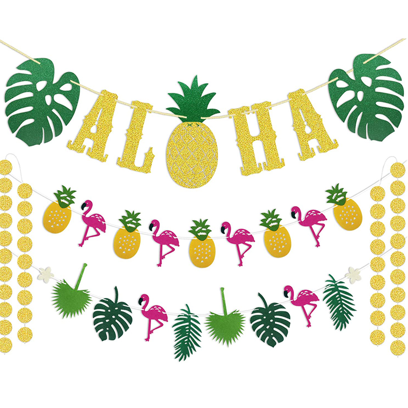 Hawaiian Aloha Party Decorations Gold Glittery Aloha Banner and Flamingle Pineapple Garland, China Hawaiian Aloha Party, Pineapple Garland wholesale