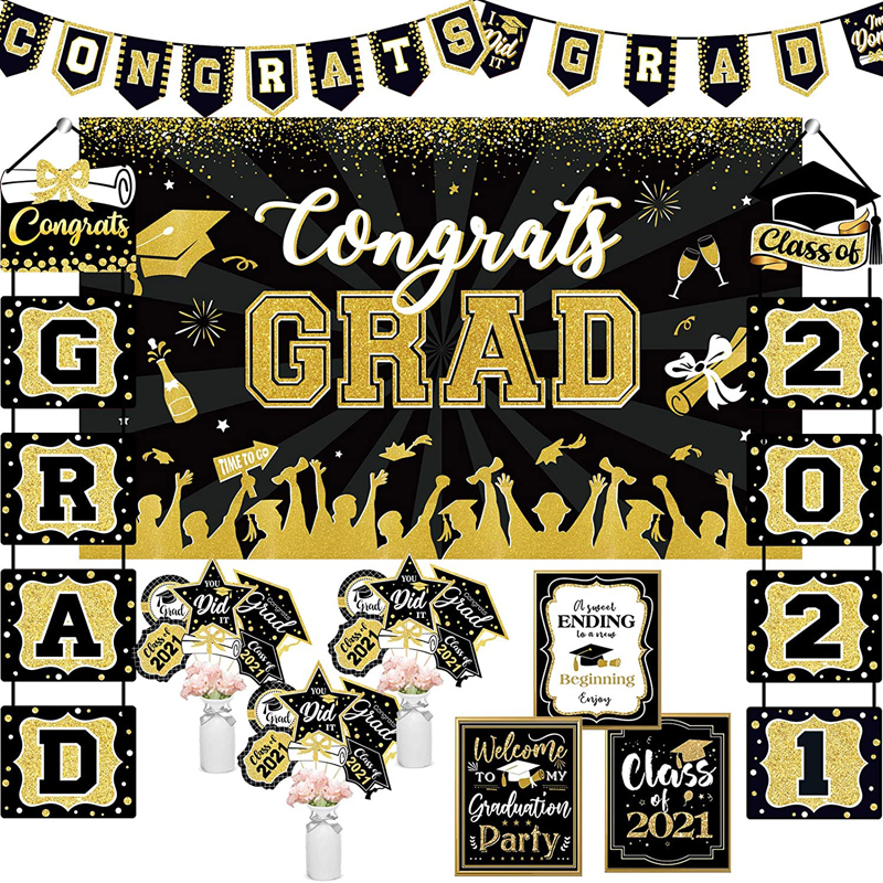 Royal Black Graduation Party Supplies Graduation Party Decoration Kit Class of 2021 Congrats Grad
