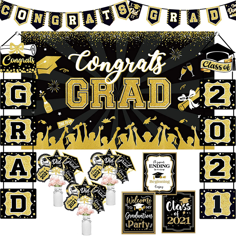 Royal Black Graduation Party Supplies Graduation Party Decoration Kit Class of 2021 Congrats Grad, China Royal Black Graduation, Class of 2021 wholesale