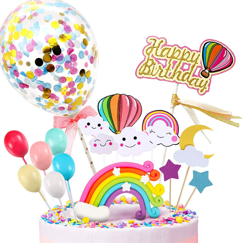 Kids Happy Birthday Party Supplies including Cake Topper Rainbow Cloud Confetti Balloons Decoration