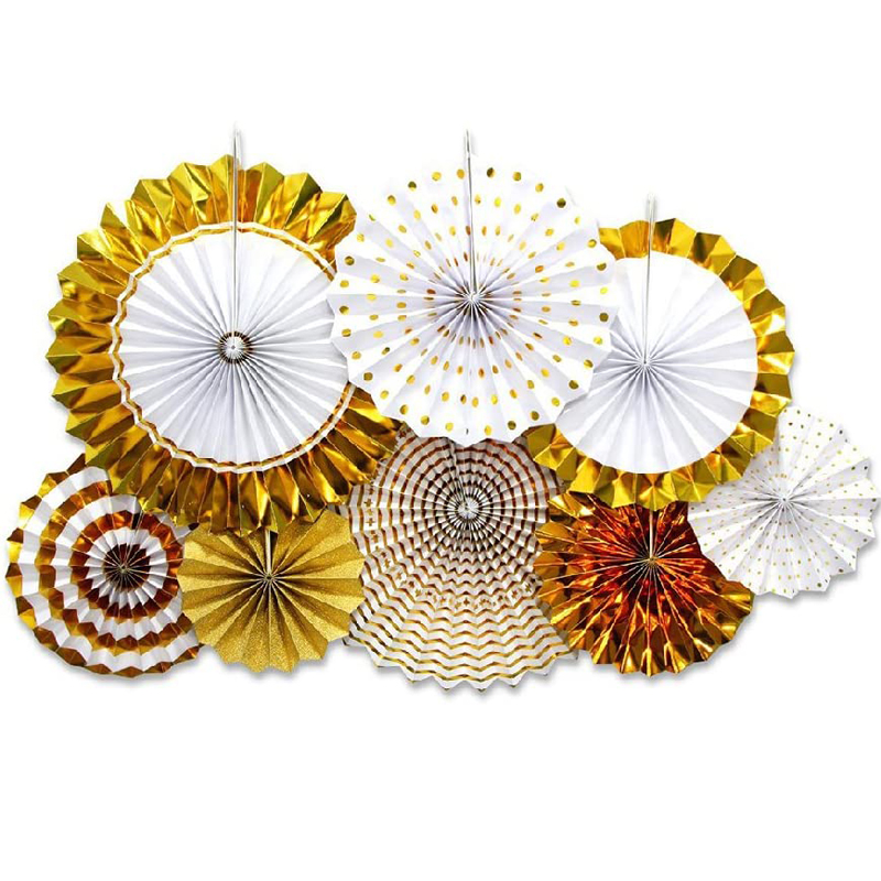 Gold Hanging Paper Fans Flower Party Decorations for Birthday Wedding Bridal and Baby Showers