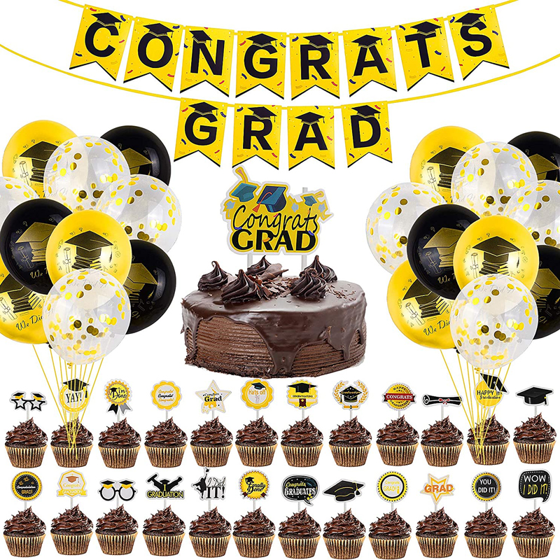Graduation Party Decoration Supplies Kits Graduation Banner Confetti Balloons