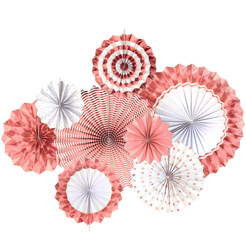 Hanging Paper Fans Rose Gold Metallic Color Theme Birthday Party Decorations Paper Fans, Rose Gold Metallic Color wholesale