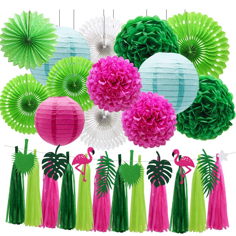 Tropical Flamingo Party Decorations Summer Birthday Honeycomb Balls Hanging Paper Fans, China Tropical Flamingo, Summer Birthday Decorations wholesale