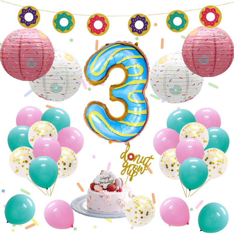 cumpleaños para niños y niñas, globos de látex y confeti, linternas de papel, adorno para tartas