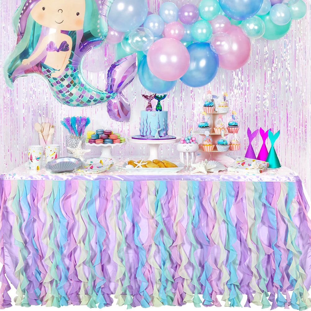 Mermaid Birthday Table Cover Mermaid Table Skirt for Birthday Party