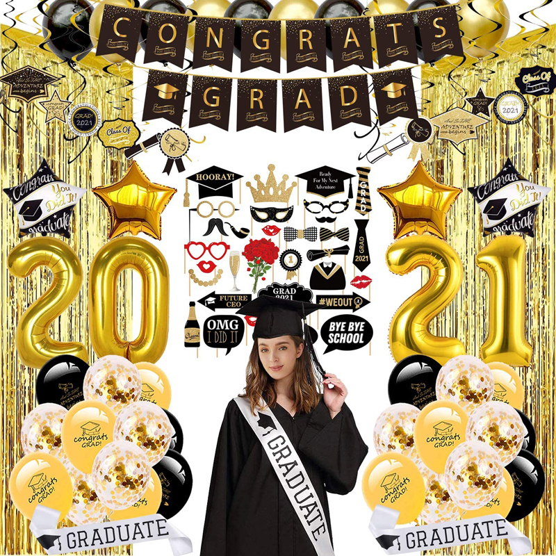 Graduation Party Supplies for Graduation Decorations Photo Booth Props Foil Fringe Curtain Balloons