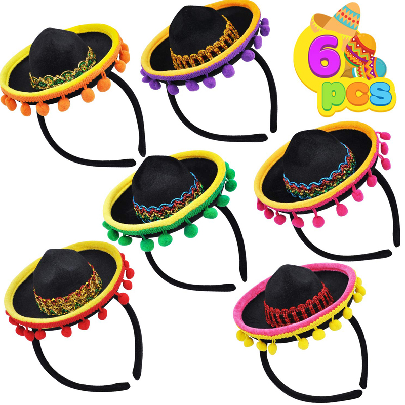 Cinco De Mayo Fiesta Fabric and Straw Sombrero Headbands Party Costume for Fun Fiesta Hat