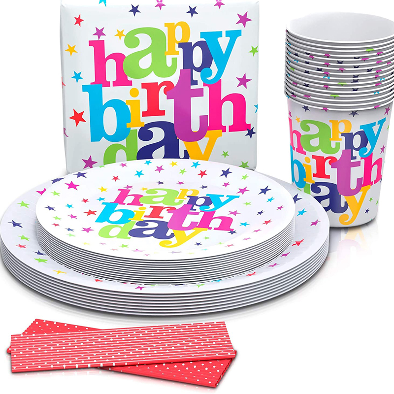 Happy Birthday Plates Napkins Set for 20 People Sturdy Birthday Party Supplies Pack