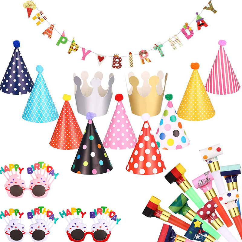 Artículos para fiestas de cumpleaños para niños y sombreros de cono de fiesta para decoración de cumpleaños para niños y niñas