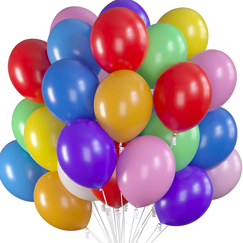 Party Balloons 12 Inch Assorted Color Balloons with White Ribbon for Party Decoration