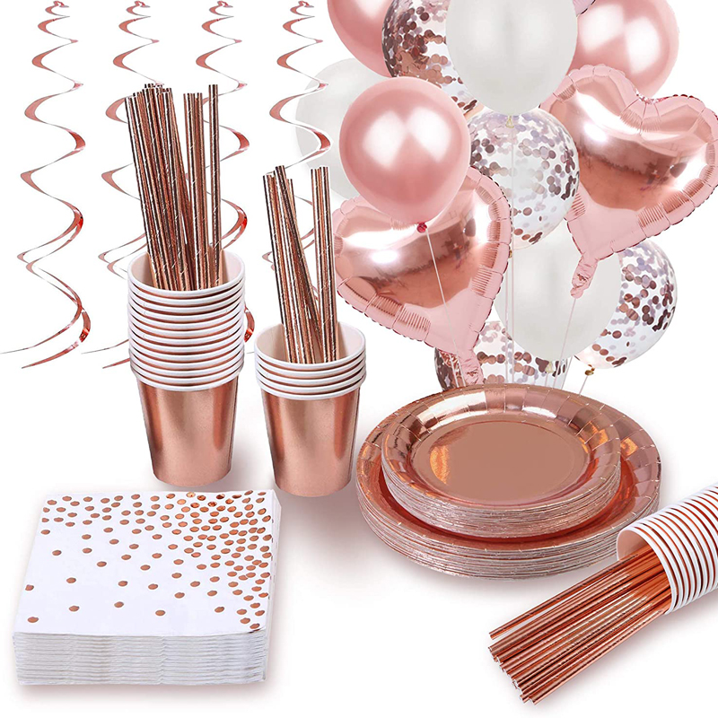 Rose Gold Bachelorette Party Supplies Bridal Shower Plate Set Paper Cups Napkins Heart Balloons