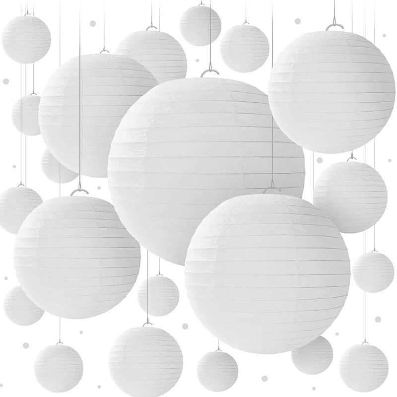 Hanging Paper Lanterns White Color Round for Party and Events Decorations