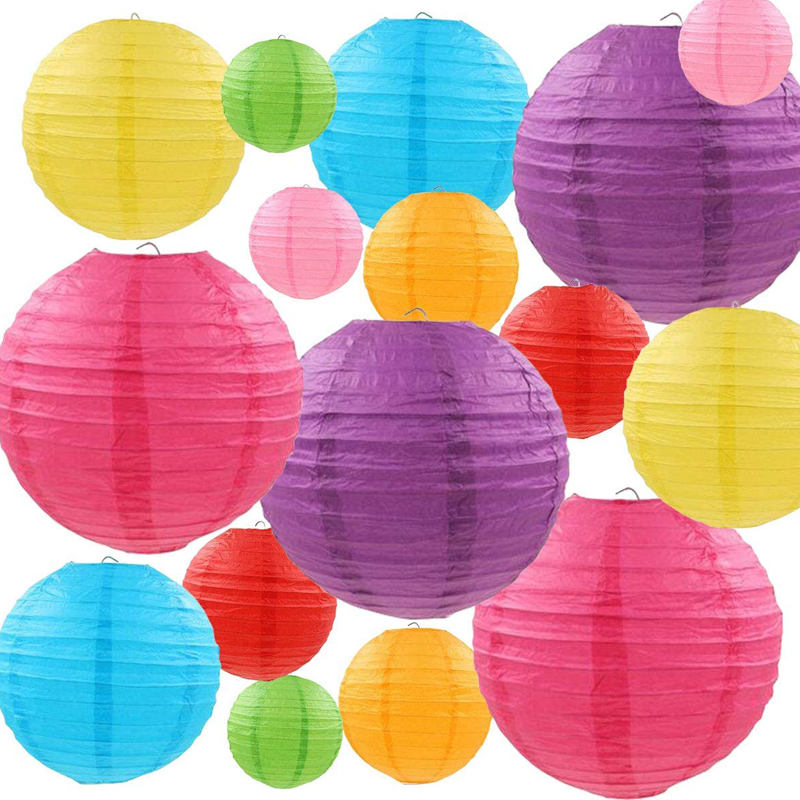 12 Packs Paper Lanterns Chinese Round Lantern Balloon Hanging Decorations with Assorted Sizes for Birthday Wedding Baby Shower Home Decor Ceiling Party Supplies 
