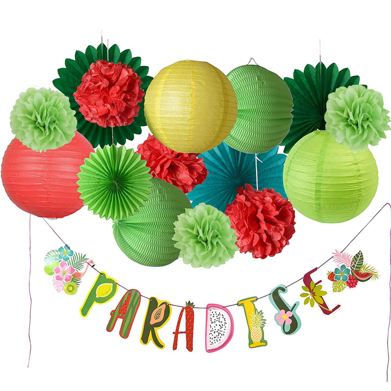 Summer Party Decorations Pom Pom Paper Lanterns Banner kit for Hawaiian Tropical Fruit Theme Parties, China Summer Party Decorations, Paper Lanterns wholesale