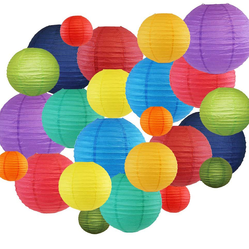 Decorative Round Chinese Paper Lanterns 24pcs Party Birthday Decorations