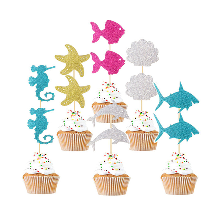 Wholesale Ocean Animal Creature Cake Decoration Cupcake Topper Picks for  Sea Theme Party Decorations