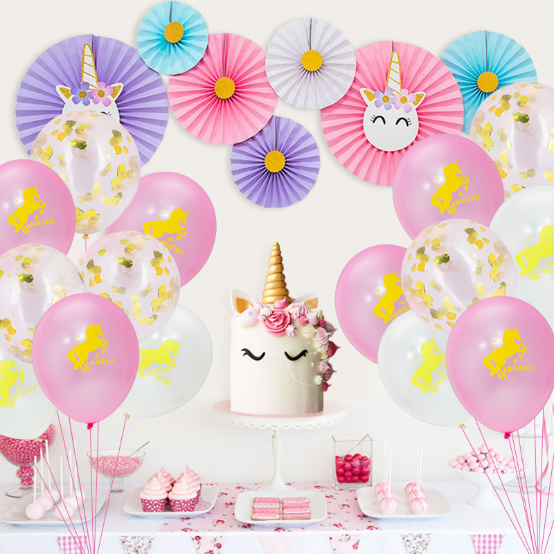 Party Balloons 12 Inches White Pink Gold Confetti Balloon Unicorn Party Decoration