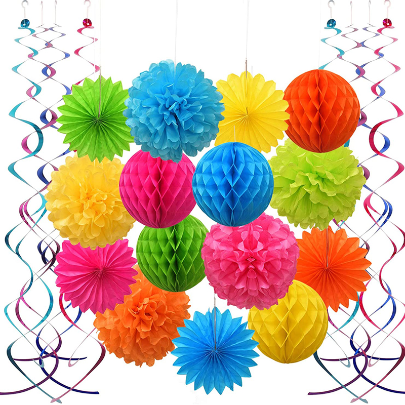Colorful Paper Party Decorations Tissue Paper Flower and Honeycomb Balls for Birthday Parties