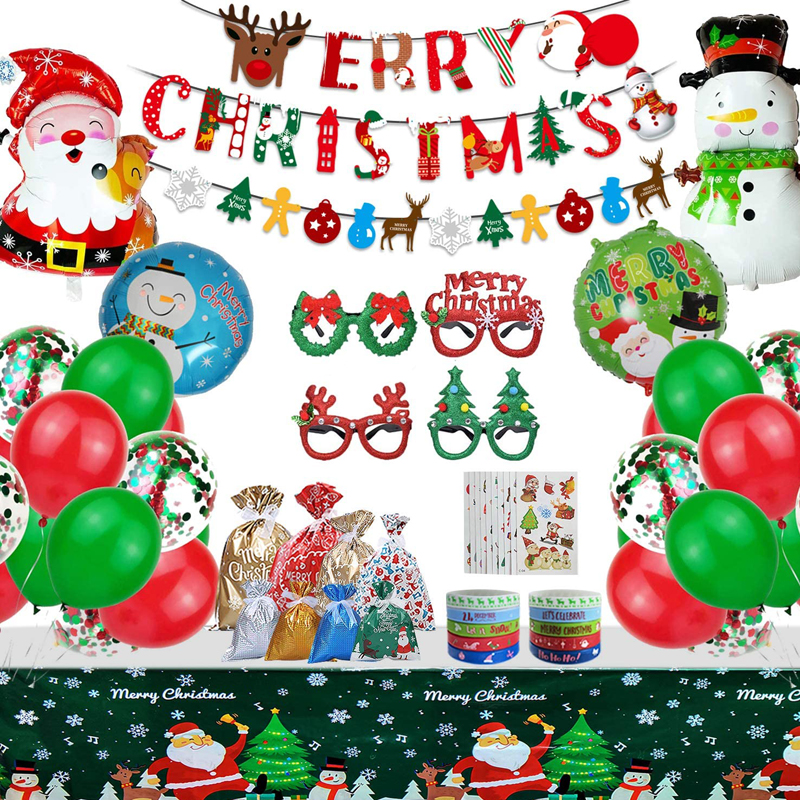 Christmas Party Supplies Decorations Indoor Party Favors for Kids Including Banner Garland Glasses