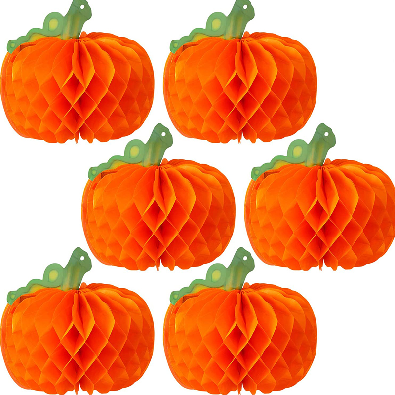 3D Paper Pumpkin Honeycomb Decorations Halloween Decor with Punch for Halloween Parties