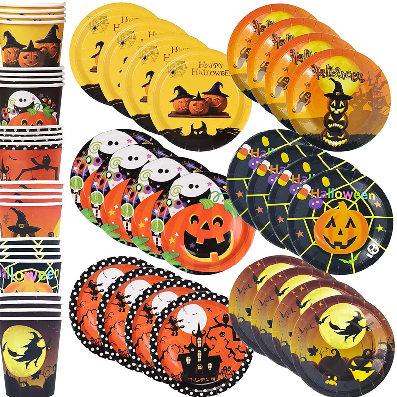 Disposable Halloween Plates Halloween Party Tableware and Cups for Halloween Party Supplies
