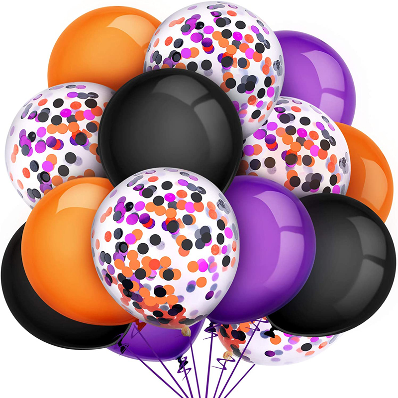 Halloween Party Supplies including 12 Inch Black Orange Purple Latex and Confetti Balloons