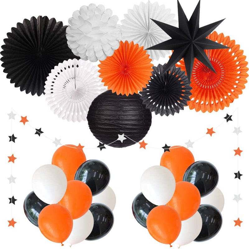 Halloween Party Decorations Pack Hanging Paper Fans Lanterns Star Garlands Balloons